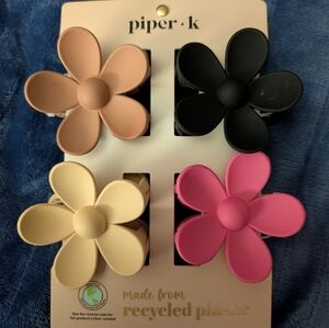 Piper Flower Hair Clips Set - Pink, Black, Tan, Cream